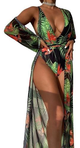 Conjunto Bikini De Playa+kimono De Verano Para Mujer