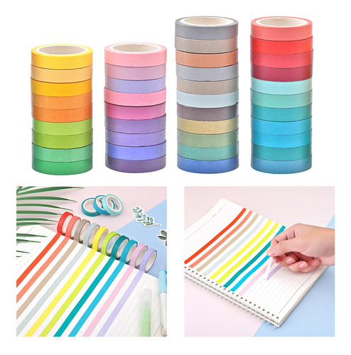 40 Piezas Arcoíris Cinta Adhesiva Adhesiva Decorativa Papel