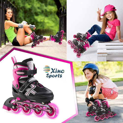 Patines En Línea Ajustables Para Niños Con Ruedas Led Talla De Los Patines 0 Mm Fuschia