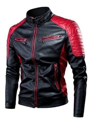 Chaqueta Biker De Cuero Patchwork Para Hombre