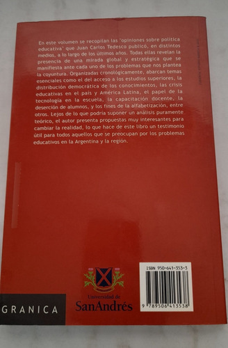 Opiniones Sobre Politica Educativa De Tedesco - Granica (Usado)