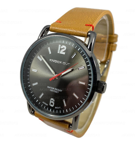 Reloj Knock Out Hombre Analogo Caballero Marron Cuero 2592
