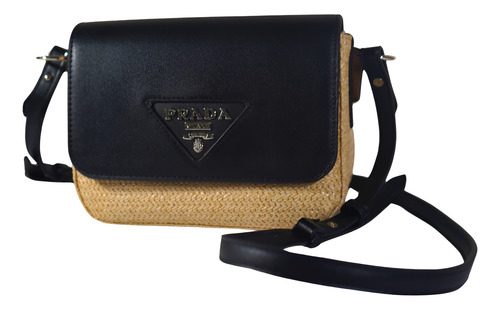 Cartera - Bolso De Mano - Bandolera Prada - Mujer Elegante Crema Tejido Plateados Negro
