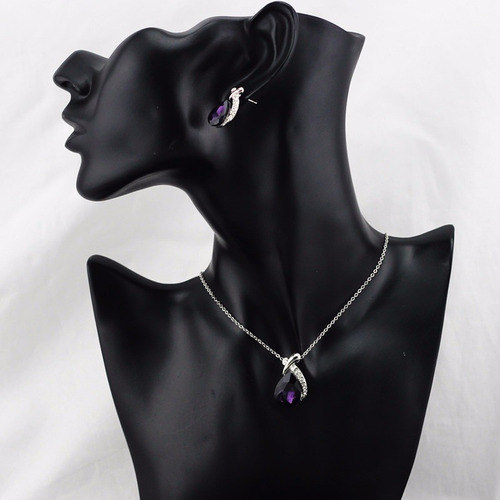 Conjunto Feminino Colar + Brinco Cristal Vermelho Escuro