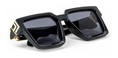 Hombres Full Dark Black Gold Trim Square Hip Hop Shades...