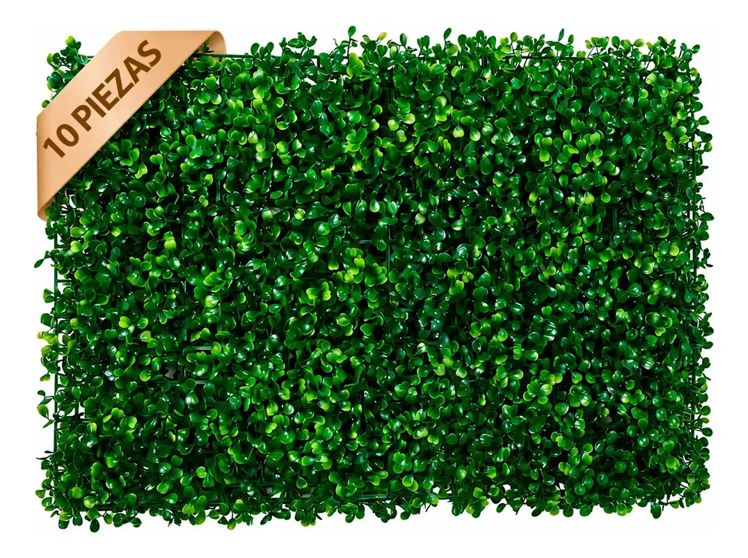 Muro Verde Follaje Artificial 60x40cm 10 Pz Calidad Premium Verde