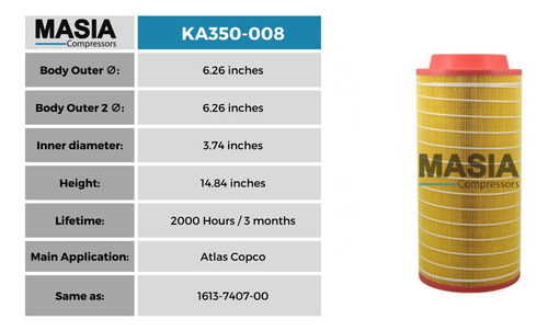 Filtro De Aire Atlas Copco 1613-7407-00 / 1613740700 (oem)
