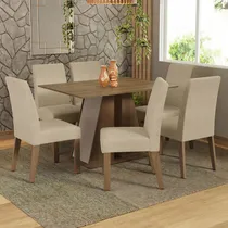 Comprar Mesa de comedor con tapa de madera, 6 sillas Cheryl Madesa, color Rci, rústico\u002Fcrema\u002Fimperial, diseño de tela lisa