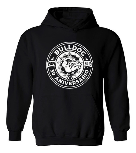 Buzo Negro Bulldog Punk Rock Hoodie Frisa Algodón Premium