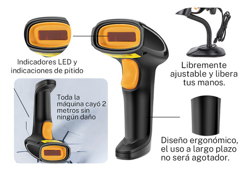 Aomu Lector Código De Barras 1d/2d Inalámbrico + Soporte,velocidad Barrido Rápido, Plug And Play Aomu