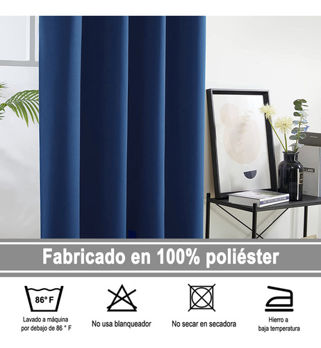 NANWEI Cortinas Blackout con bolsillo para varilla para recamara sala Premium 270X215cm 2 Paneles Aislamiento térmico y Reducción de ruido Tela impermeable Azul