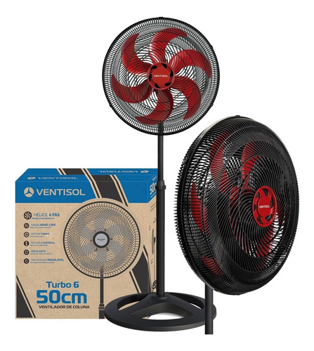 Ventilador Coluna Vermelho 50cm Pedestal 220v Turbo Ventisol Cor da estrutura Preto