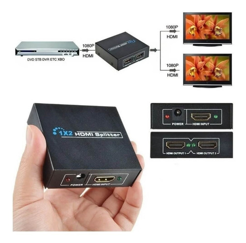 Splitter Hdmi 1x2 Activo 3d Metálico 1.4 Full Hd 1080p