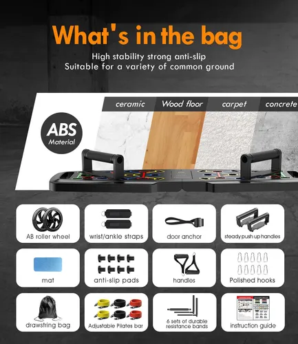 Tabla De Empuje Mqrw Gimnasio Portátil Con 20 Accesorios Fit