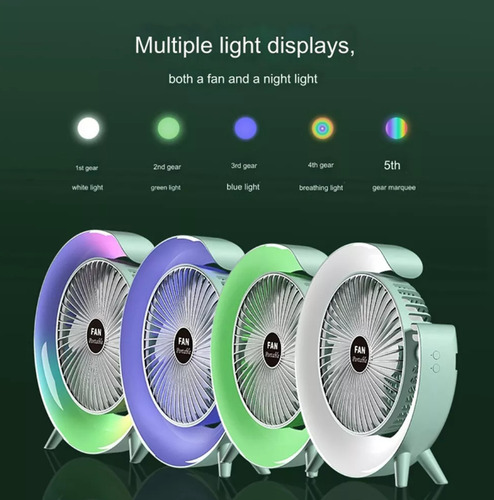Mini Ventilador De Escritorio Con Led Recargable Portatil