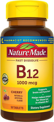 B12 1000 Mcg Disolucion Rapida Nature Made 50 Tabletas Sabor Cereza