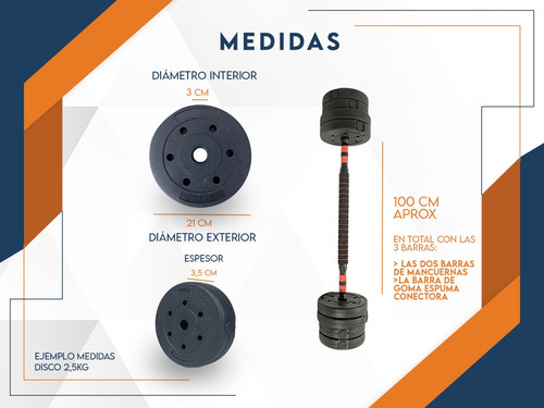 Kit Mancuernas Y Barra 20 Kg Con Tope A Rosca Discos Pvc