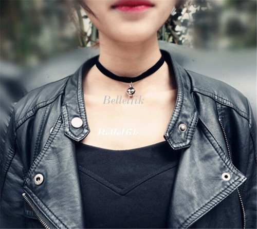 Choker Colgante Collar Negro Grueso Unisex Moda Cadena Cuero