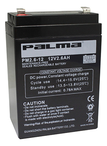 Pm2.6-12 Bateria Recargable 12v/2.6ah Palma Terminal F1