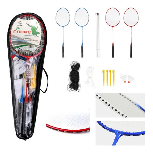 Set De Badminton 4 Raquetas + 2 Plumillas + Red /force