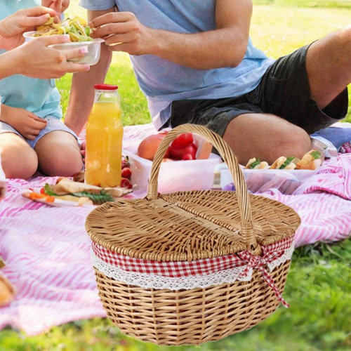 Cesta De Mimbre Para Picnic, Cesta De Mimbre Pequeño Rojo