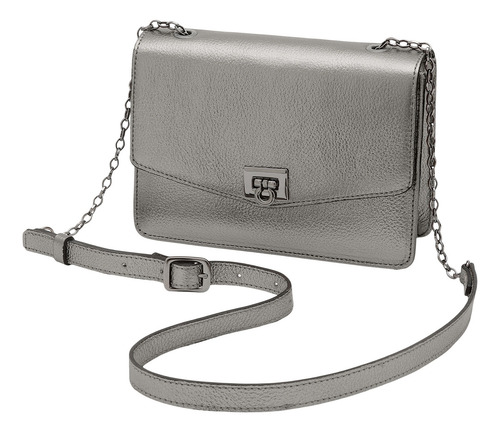 Bolsa Transversal Feminina De Couro Bovino Mariart Margarida Cor Onix Desenho Do Tecido Lisa