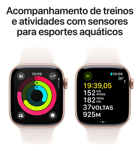 Apple Watch Series 10 GPS + Cellular • Caixa cor de ouro rosa de alumínio – 42 mm • Pulseira esportiva blush-clara – P/M - Excelente (Recondicionado)