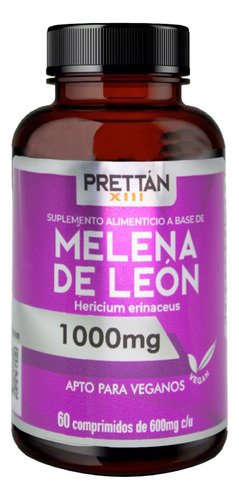 Hongo Melena De León Prettan Suplemento Nootrópico 1000mg Sin Sabor
