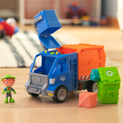 Caminhão de reciclagem Blippi, cante frases populares em azul marinho