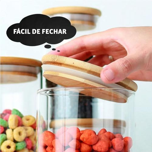 Kit 3 Pcs Pote De Vidro Com Tampa De Bambu Hermético 200ml Kadê
