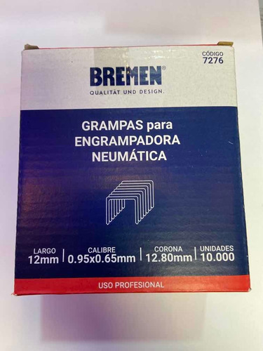 Imagen 1 de 2 de Grampa Engrampadora Neumatica Bremen 7276 12,8x12mm Ionlux