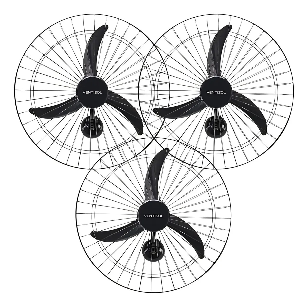 3 Ventilador 200w Parede 60cm Preto Bivolt Ventisol Ventilador Parede New 60cm