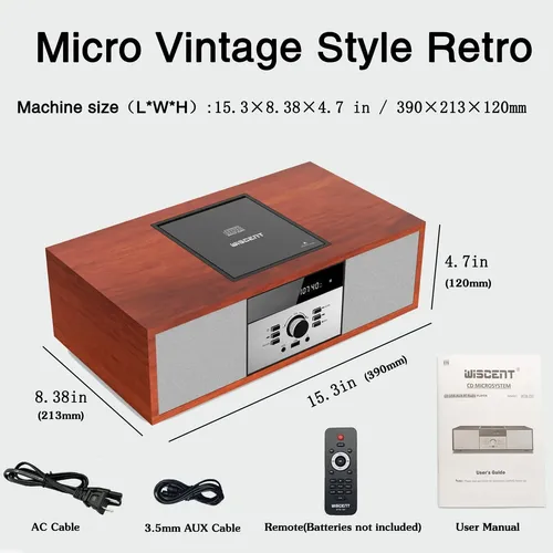Sistema Estéreo Wiscent Vintage Micro Hifi Com Bluetooth Marrom