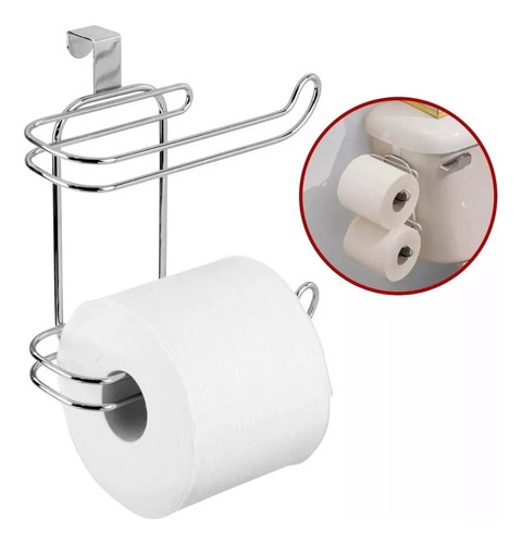 Porta Rollo Doble Papel Higiénico Metal Gancho Soporte Baño