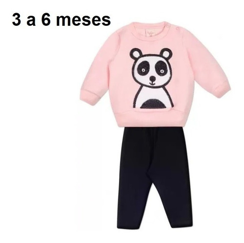 Conjunto Moletom Paetê + Calça Panda Tam. 3 A 6 Meses Menina