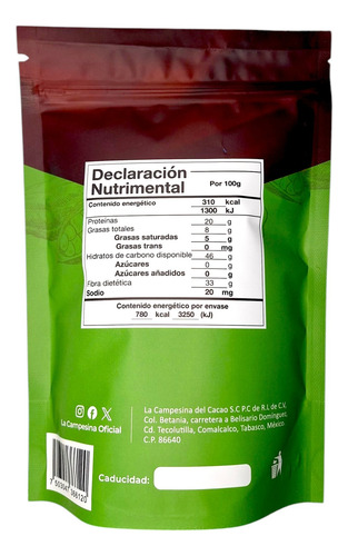Cocoa Natural Premium La Campesina Del Cacao Bolsa 250g