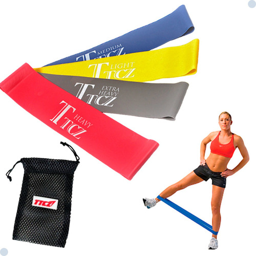 Kit 4 Elásticos Treino Mini Banda Ttcz Fitness Exercício Cor Preto