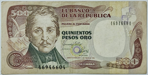 Billete 500 Pesos 04/ene/1993 Colombia Vf-xf 