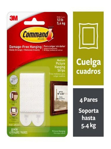 Tiras Para Colgar Cuadros 3m Command  Grandes X 4 Unidades