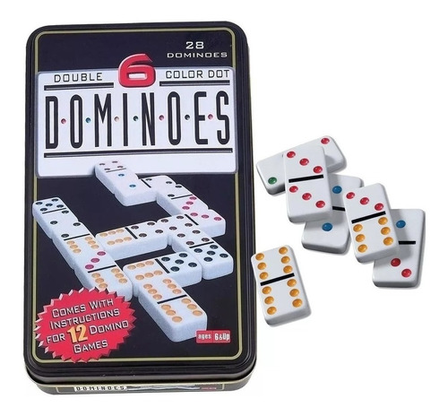 Juego De Mesa Domino 28 Fichas Color Doble 6 Lata  