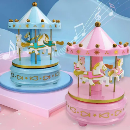 Carrousel Cajita Musical Infantil Niños Calecita 10,5 X 18cm Celeste Carrusel Musical Infantil
