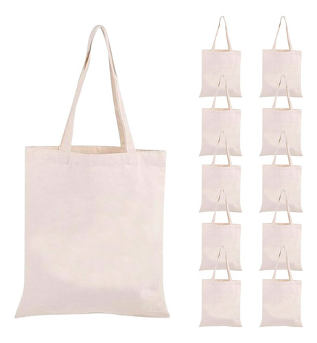 10 Bolsas Tote Bag De Manta Cruda 38 X 35 Cm. 100% Algodon Color Beige Xqt