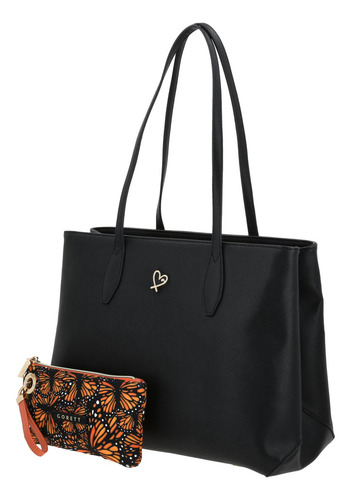 Bolsa Tote Gorett Isadora Gs25048-3 Color Negro Correa De Hombro Negro Diseño De La Tela Lisa
