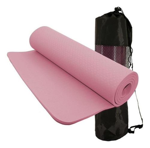 Tapete Para Exercícios Físicos Yoga Pilates Tatame Com Bolsa Cor Rosa