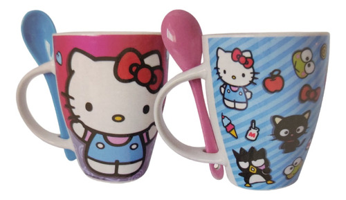 Dúo Tazas Cerámica Hello Kitty Con Cuchara