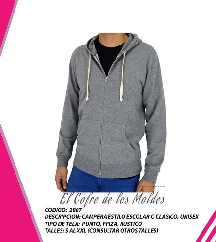 Molde  Campera Canguro C/capucha Patron Pack 5 Talles