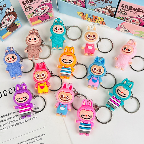 Llaveros 12 Pzs Labubu Sorpresa Mini Macaron Monster Vinilo 12pzs