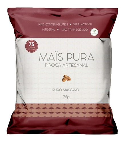 Pipoca Artesanal Maïs Pura Puro Mascavo 75g Vegano 0 Gluten Sabor Mascavo