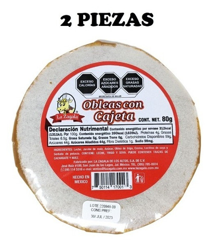 Obleas Con Cajeta Grande 80grs (2pz)