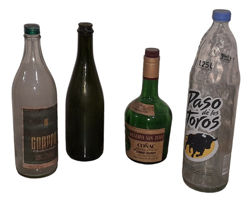 Antiguo Vintage Set 4 Botellas Vidrio Grappa Ancap  Y Otras